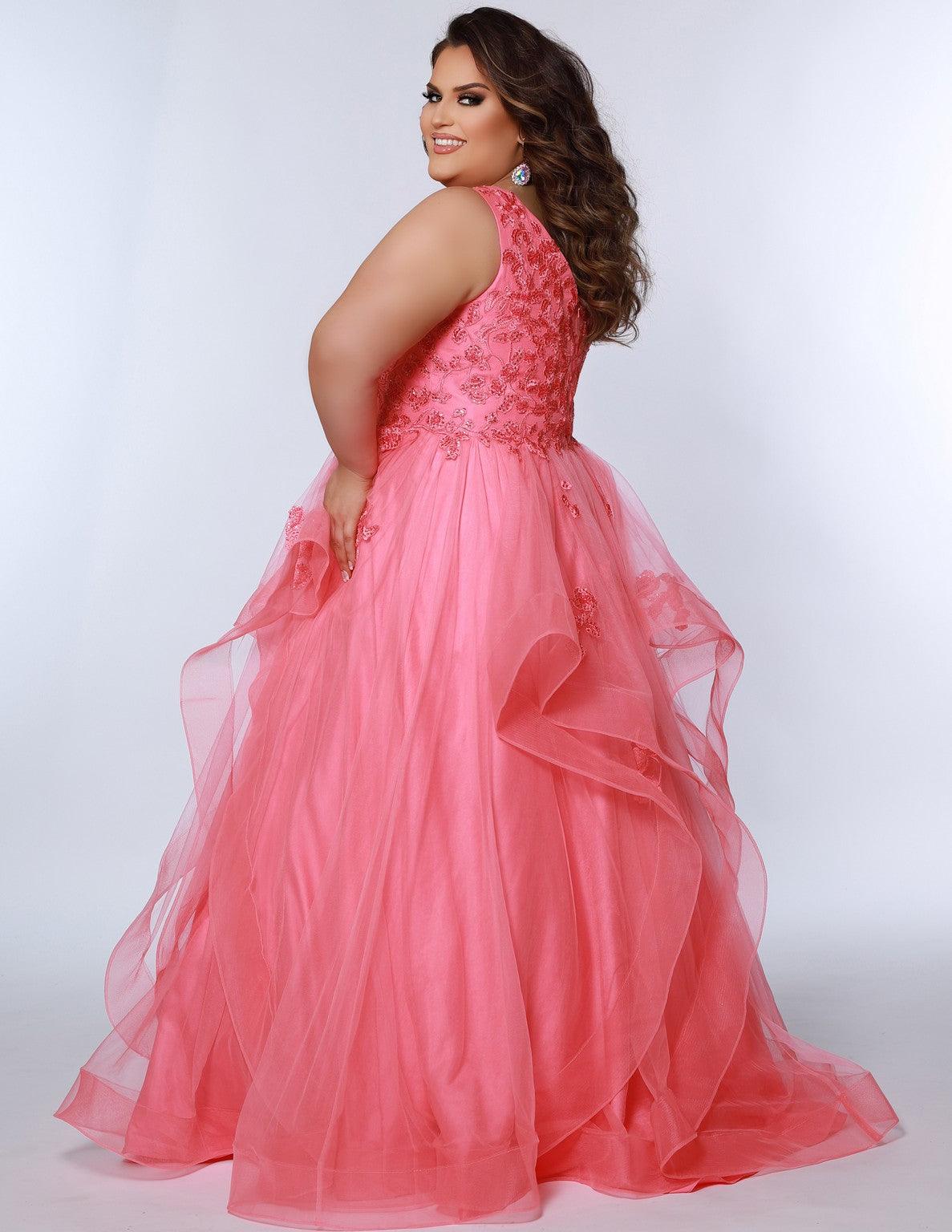 Plus Size Dresses Plus Size Long Sleeveless Prom Ball Gown Coral