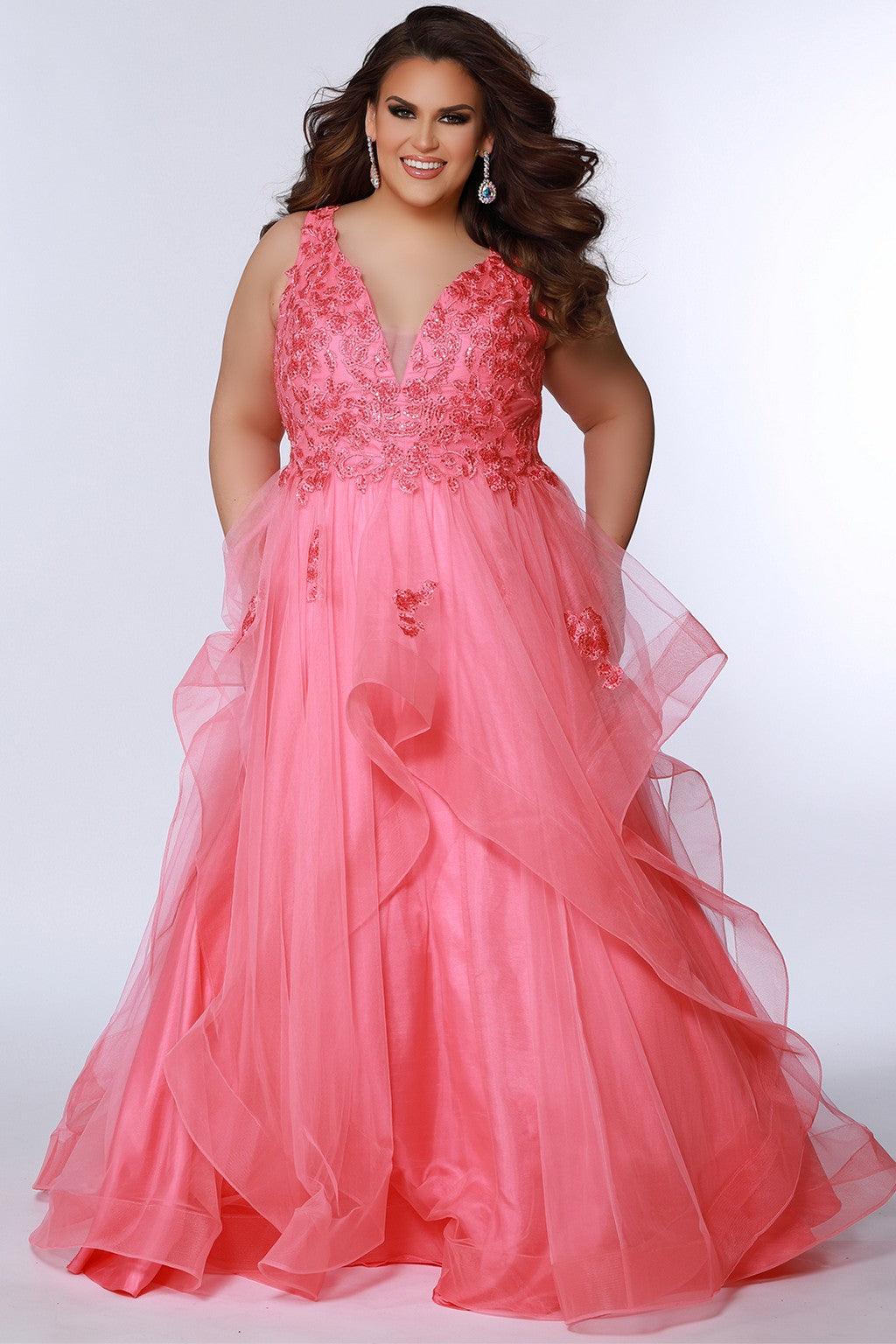Plus Size Dresses Plus Size Long Sleeveless Prom Ball Gown Coral