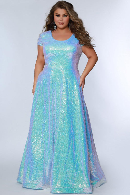 Plus Size Dresses Plus Size Long cap Sleeve Prom Dress Arctic Blue
