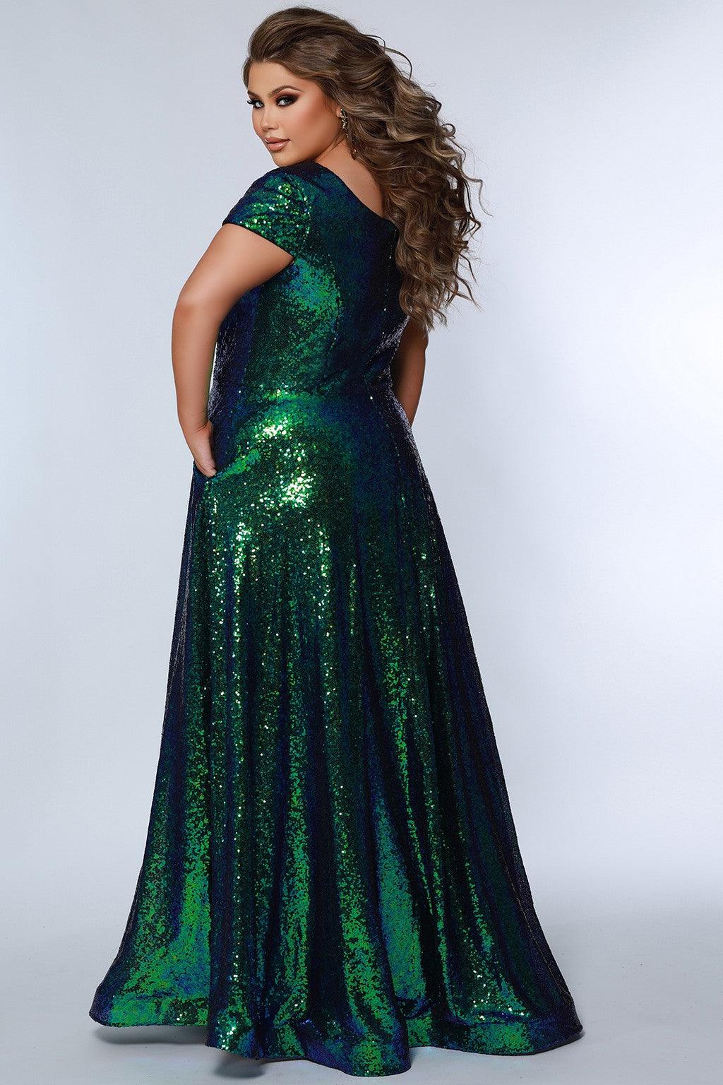 Sydneys Closet SC7348 Plus Size Long cap Sleeve Prom Dress