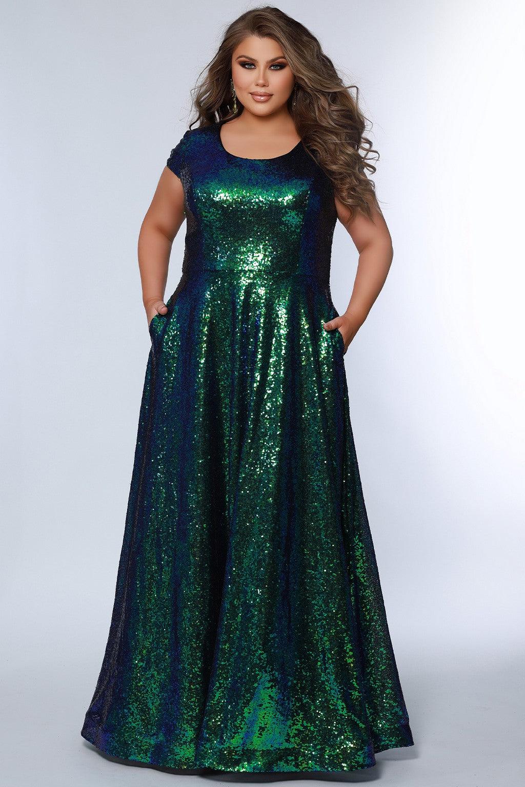 Sydneys Closet SC7348 Plus Size Long cap Sleeve Prom Dress