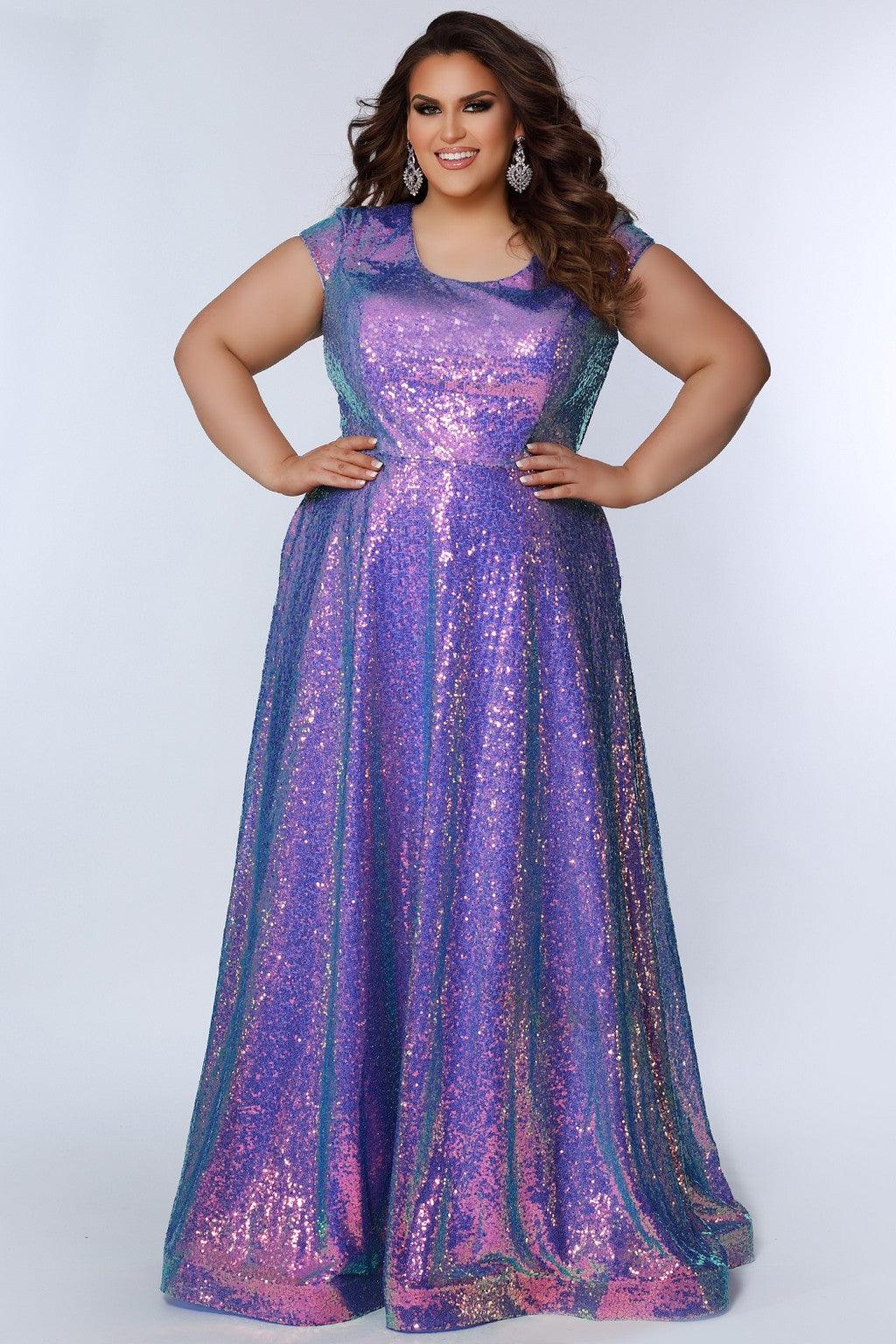 Sydneys Closet SC7348 Plus Size Long cap Sleeve Prom Dress