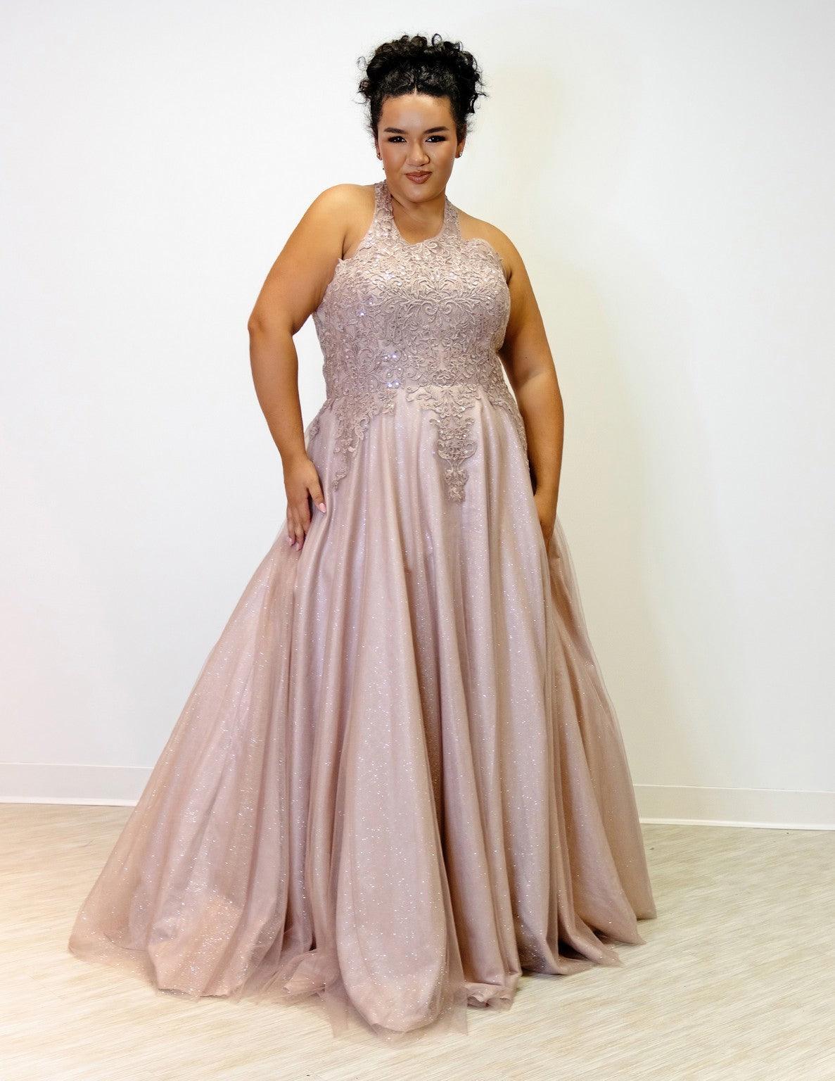 Sydneys Closet SC7352 Plus Size Long Halter Prom Dress