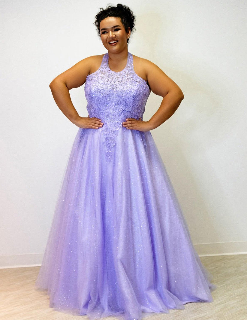 Ivory Sydneys Closet SC7352 Plus Size Long Halter Prom Dress for $458.99 – The Dress Outlet