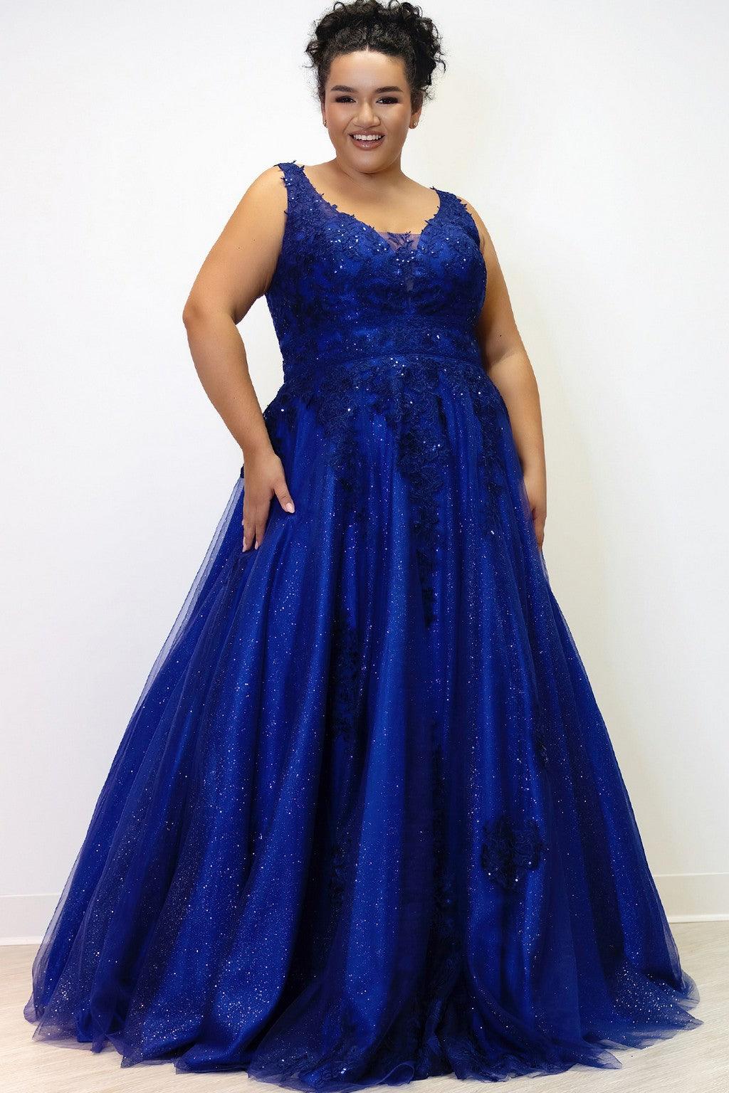 Sydneys Closet SC7358 Plus Size Long Glitter Prom Dress