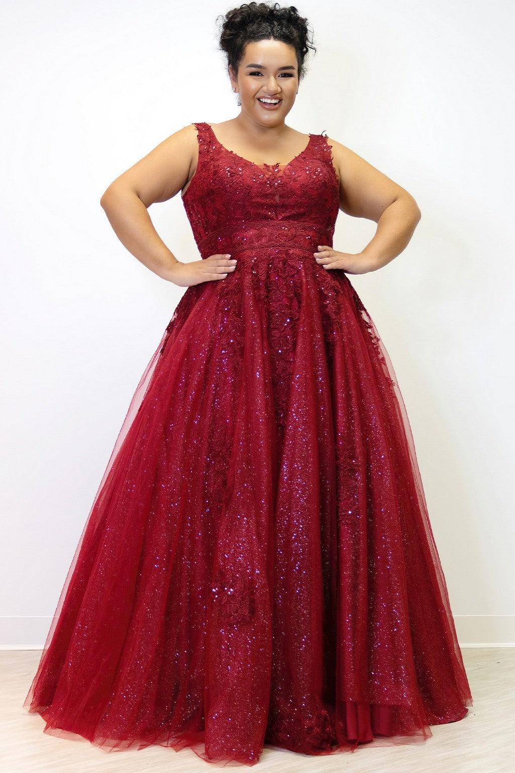 Sydneys Closet SC7358 Plus Size Long Glitter Prom Dress
