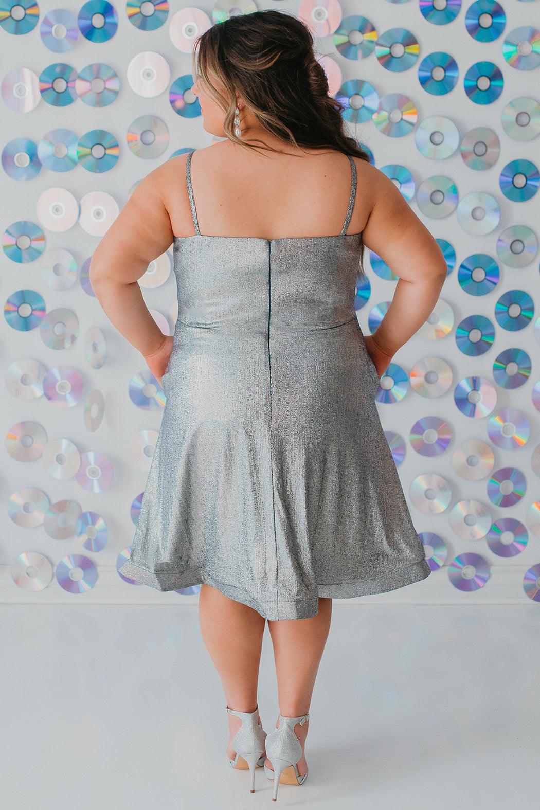 Sydneys Closet SC8118 Short Plus Size Homecoming Metallic Prom Dress
