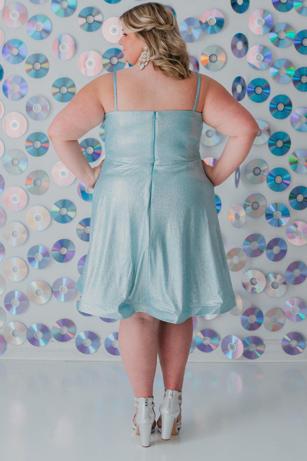 Sydneys Closet SC8118 Short Plus Size Homecoming Metallic Prom Dress