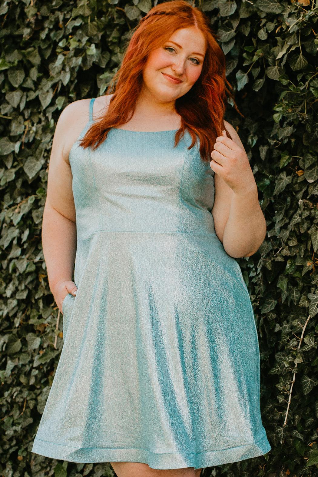 Sydneys Closet SC8118 Short Plus Size Homecoming Metallic Prom Dress