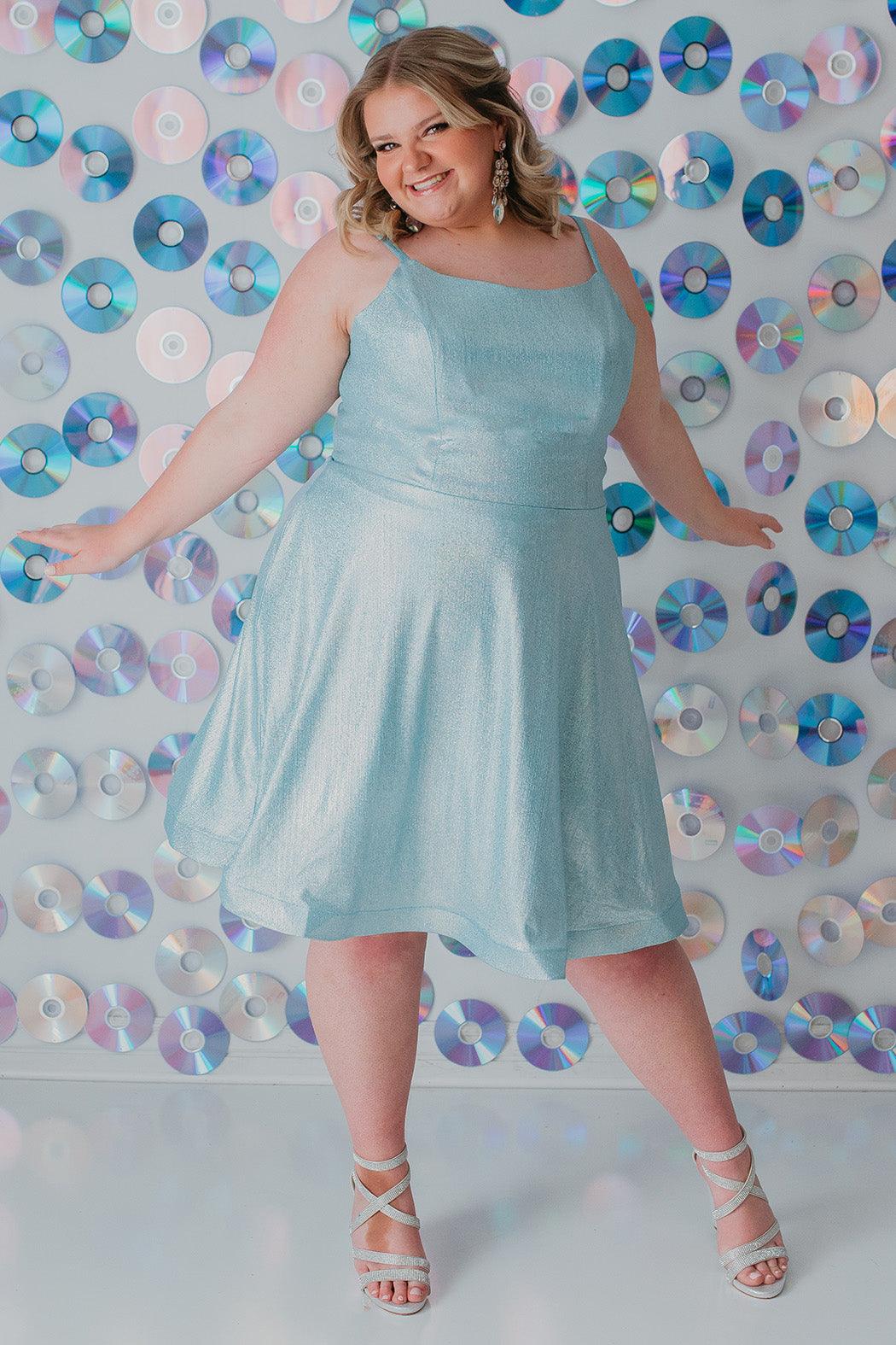 Sydneys Closet SC8118 Short Plus Size Homecoming Metallic Prom Dress
