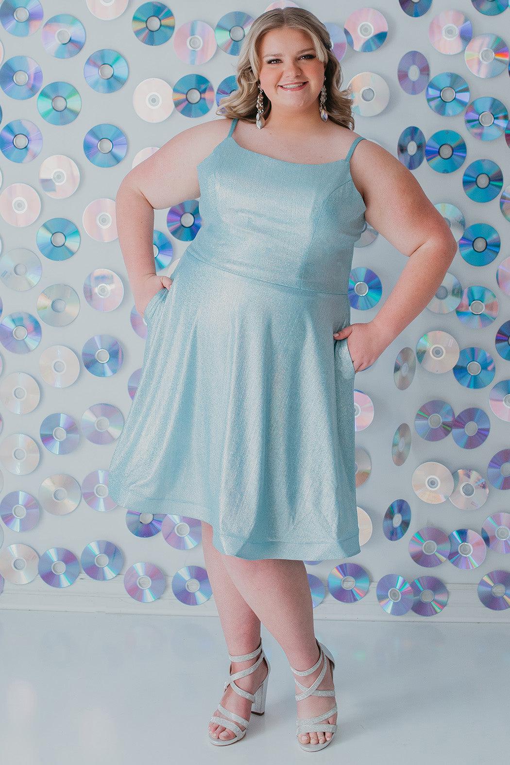 Sydneys Closet SC8118 Short Plus Size Homecoming Metallic Prom Dress