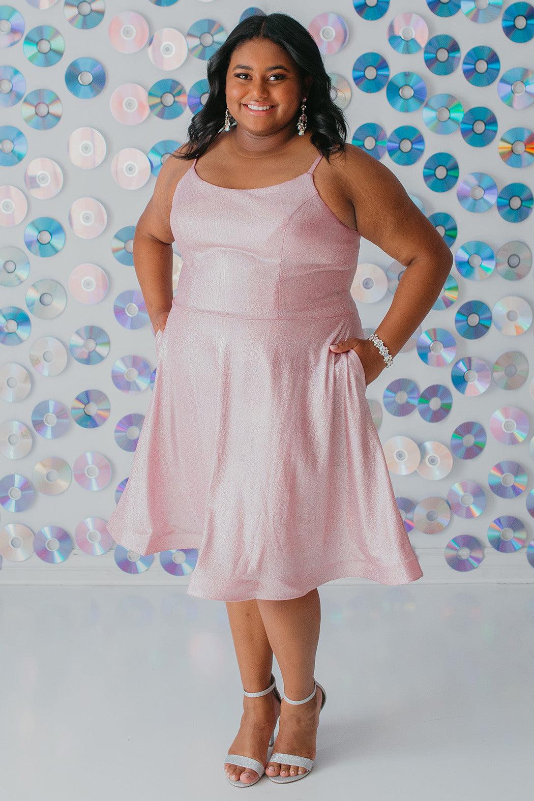 Sydneys Closet SC8118 Short Plus Size Homecoming Metallic Prom Dress