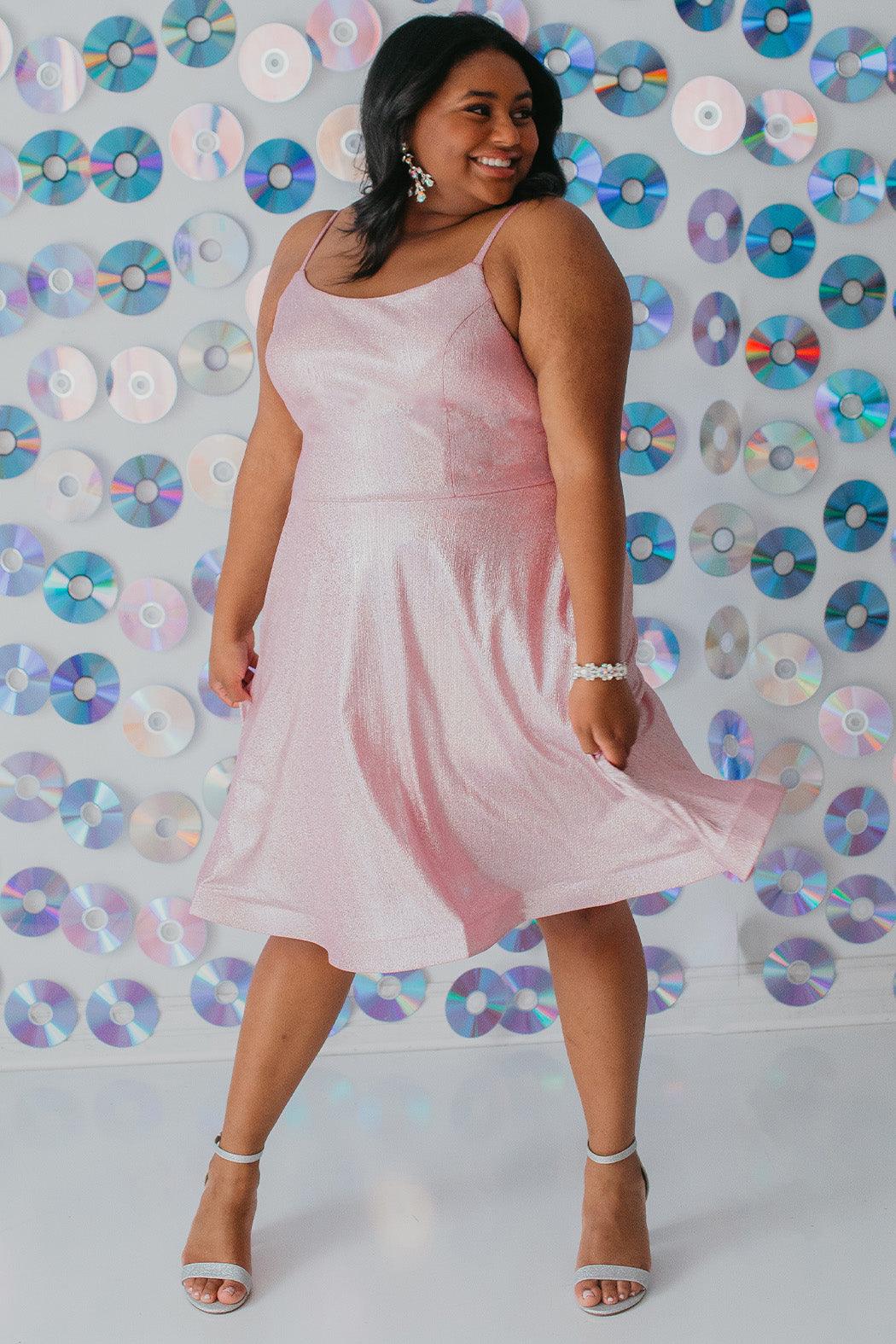 Sydneys Closet SC8118 Short Plus Size Homecoming Metallic Prom Dress