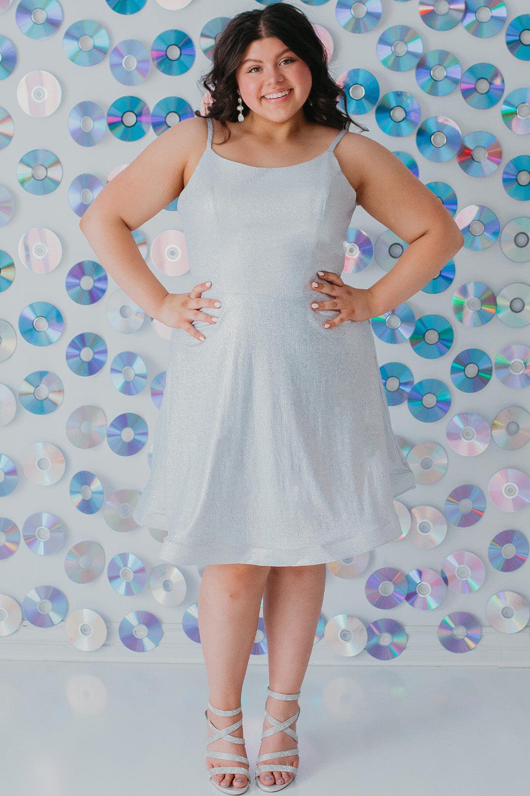 Sydneys Closet SC8118 Short Plus Size Homecoming Metallic Prom Dress