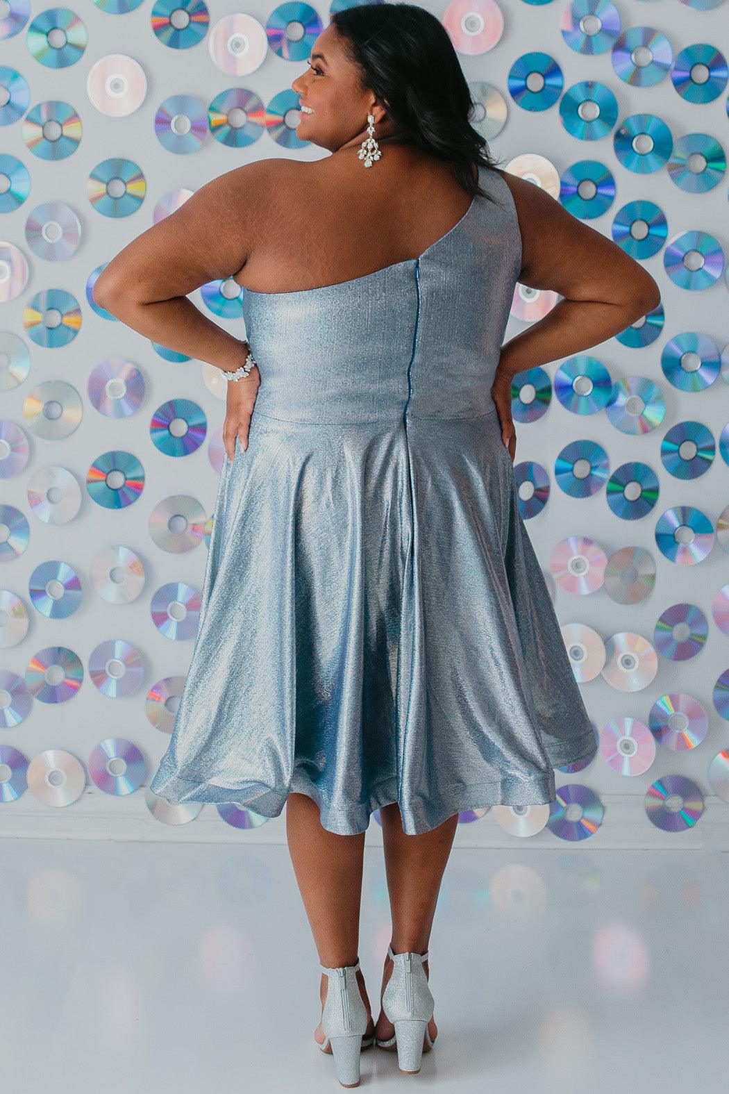 Prom Dresses Plus Size One Shoulder Homecoming Prom Dress Metallic Blue