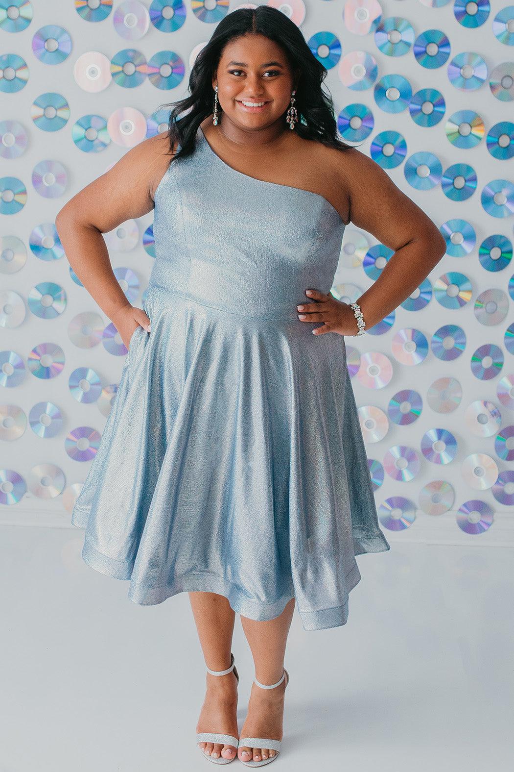 Prom Dresses Plus Size One Shoulder Homecoming Prom Dress Metallic Blue