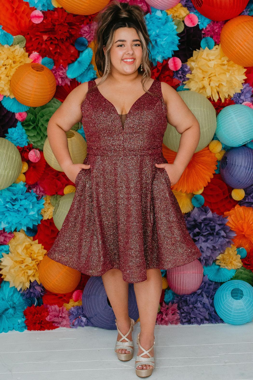  Short Sleeveless Plus Size Homecoming Prom Dress Garnet