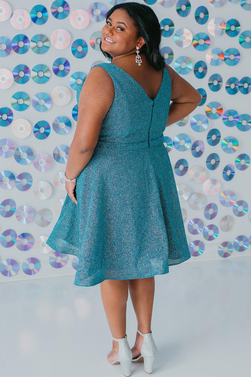  Short Sleeveless Plus Size Homecoming Prom Dress Turq
