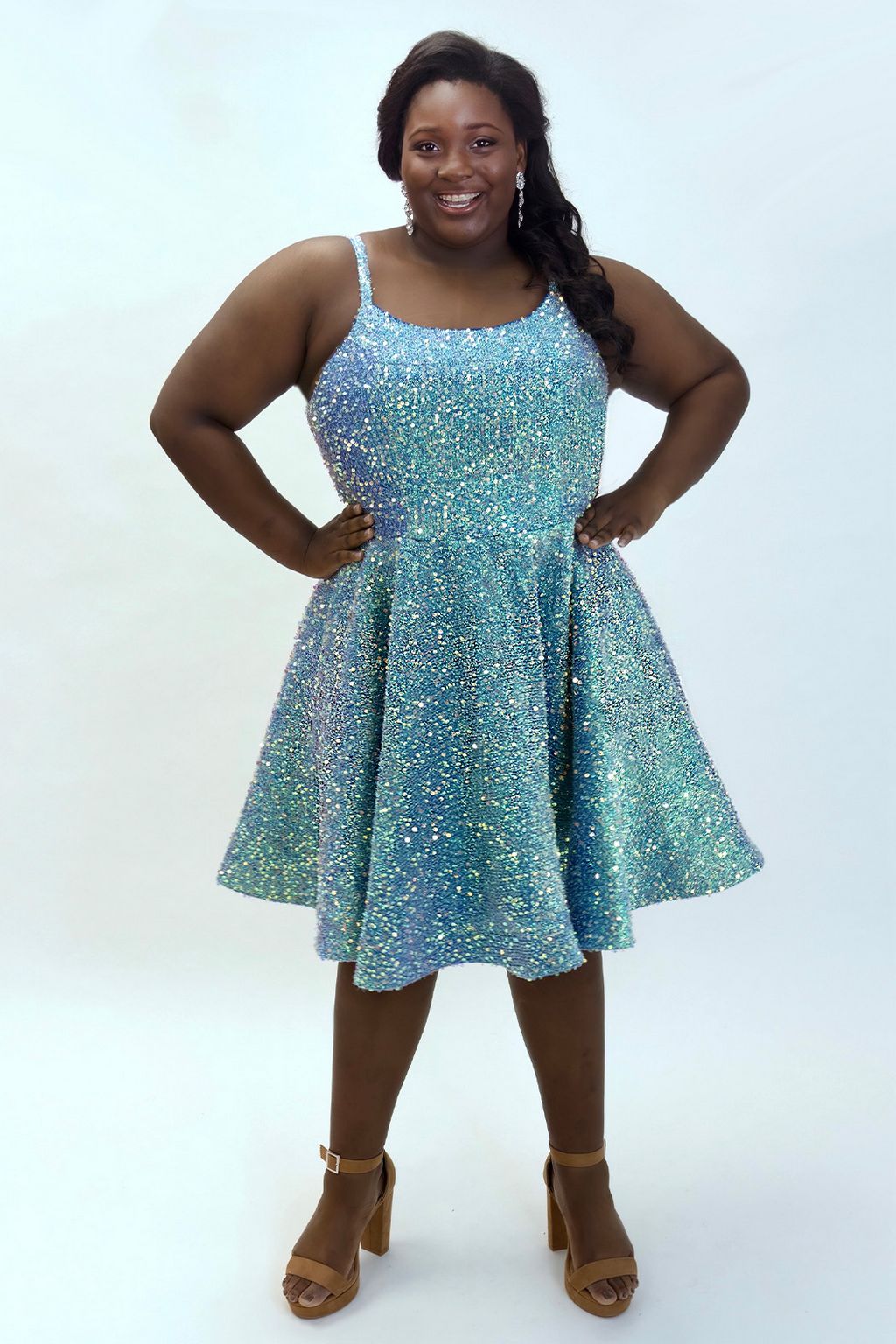 Sydneys Closet SC8125 Short Plus Size Homecoming Sequin Dress