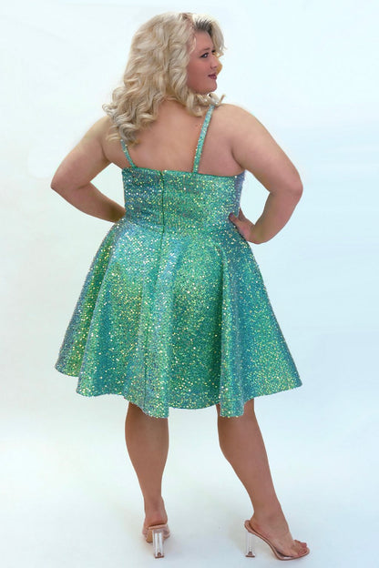 Plus Size Dresses Short Plus Size Homecoming Sequin Dress Iridescent Green