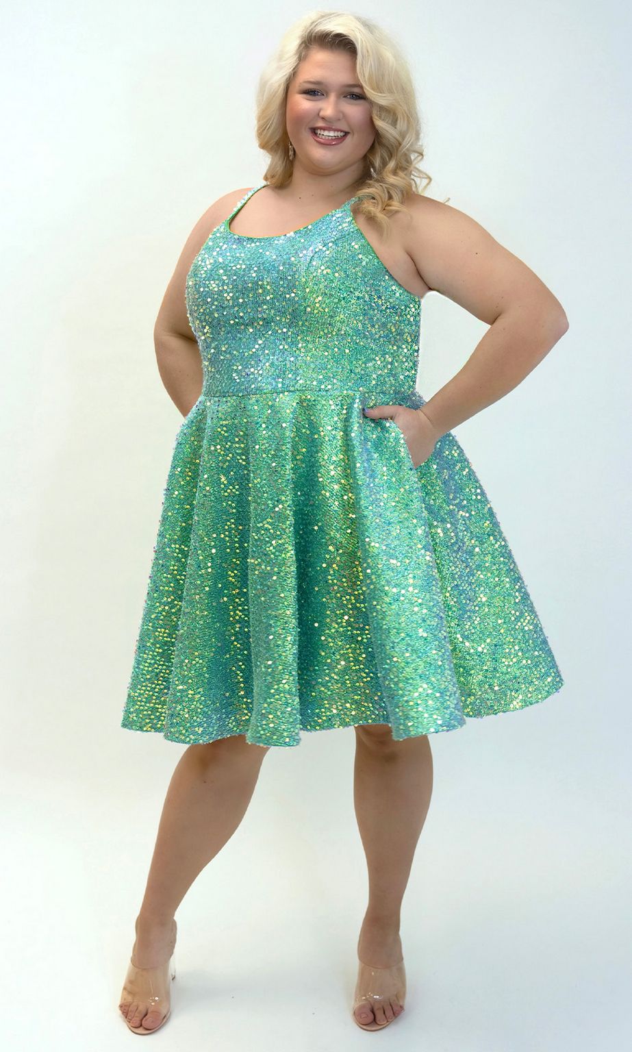 Plus Size Dresses Short Plus Size Homecoming Sequin Dress Iridescent Green