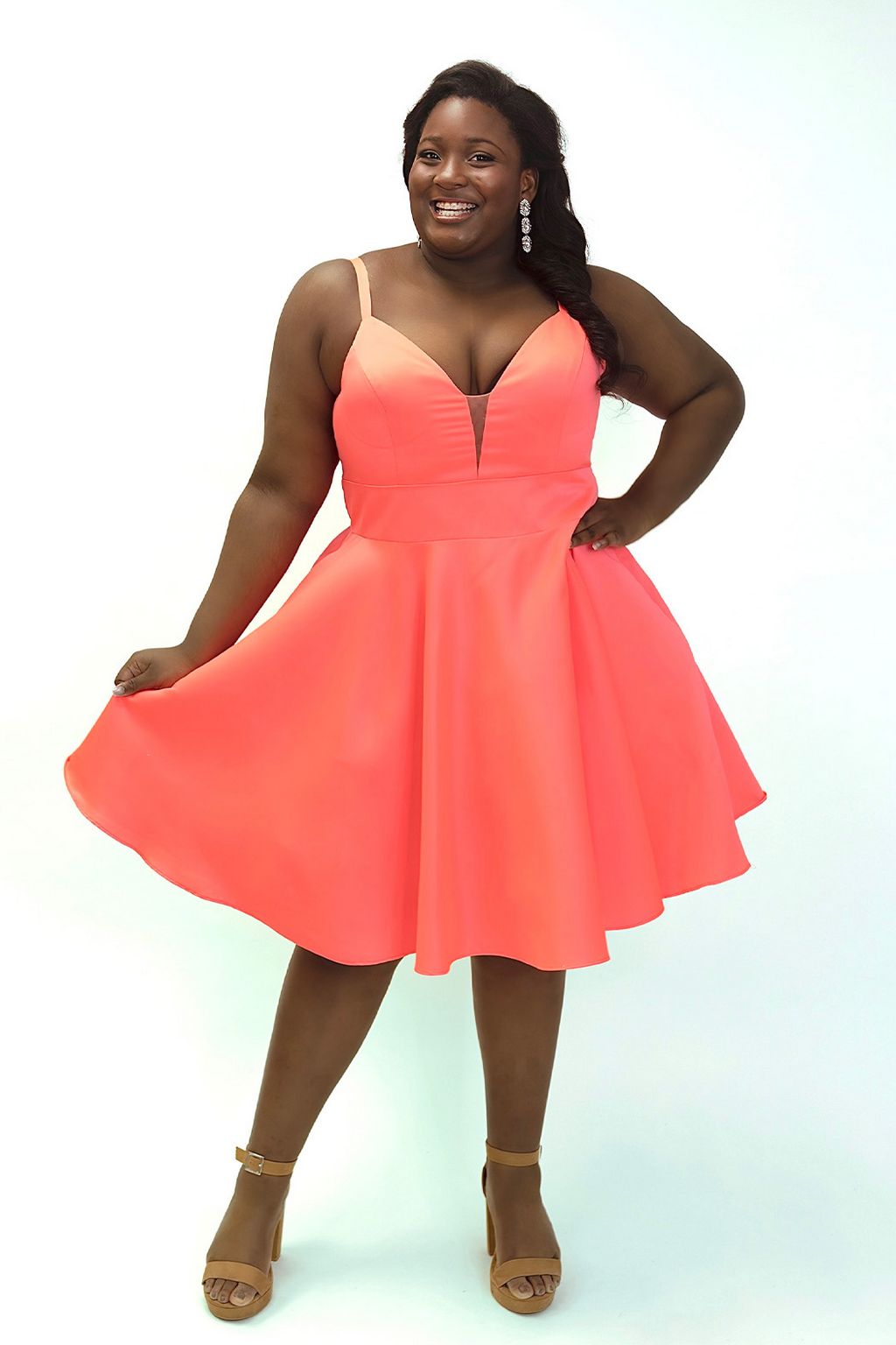 Sydneys Closet SC8126 Short Plus Size Satin Homecoming Dress