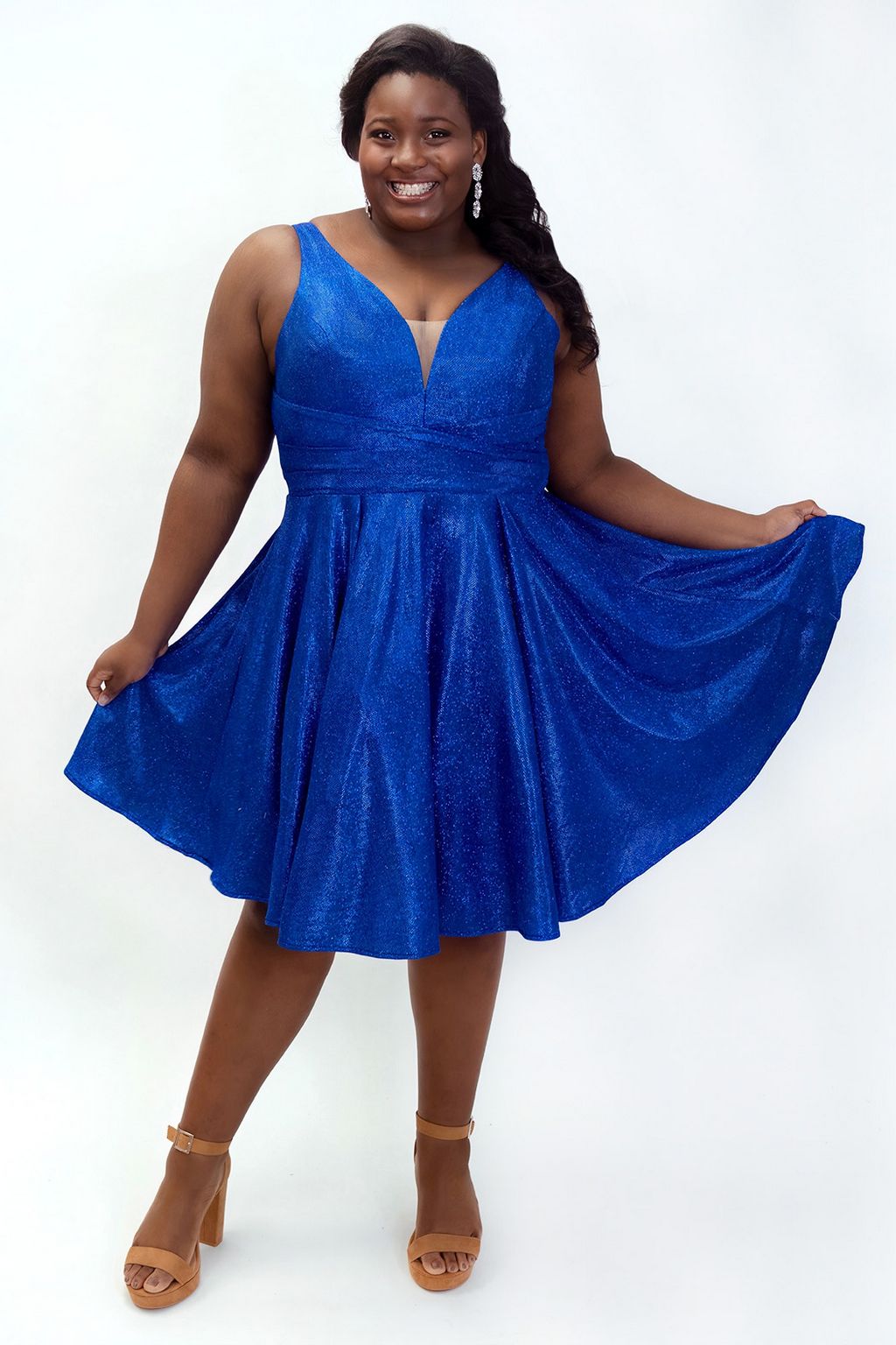 Sydneys Closet SC8132 Plus Size Short Sleeveless Homecoming Dress