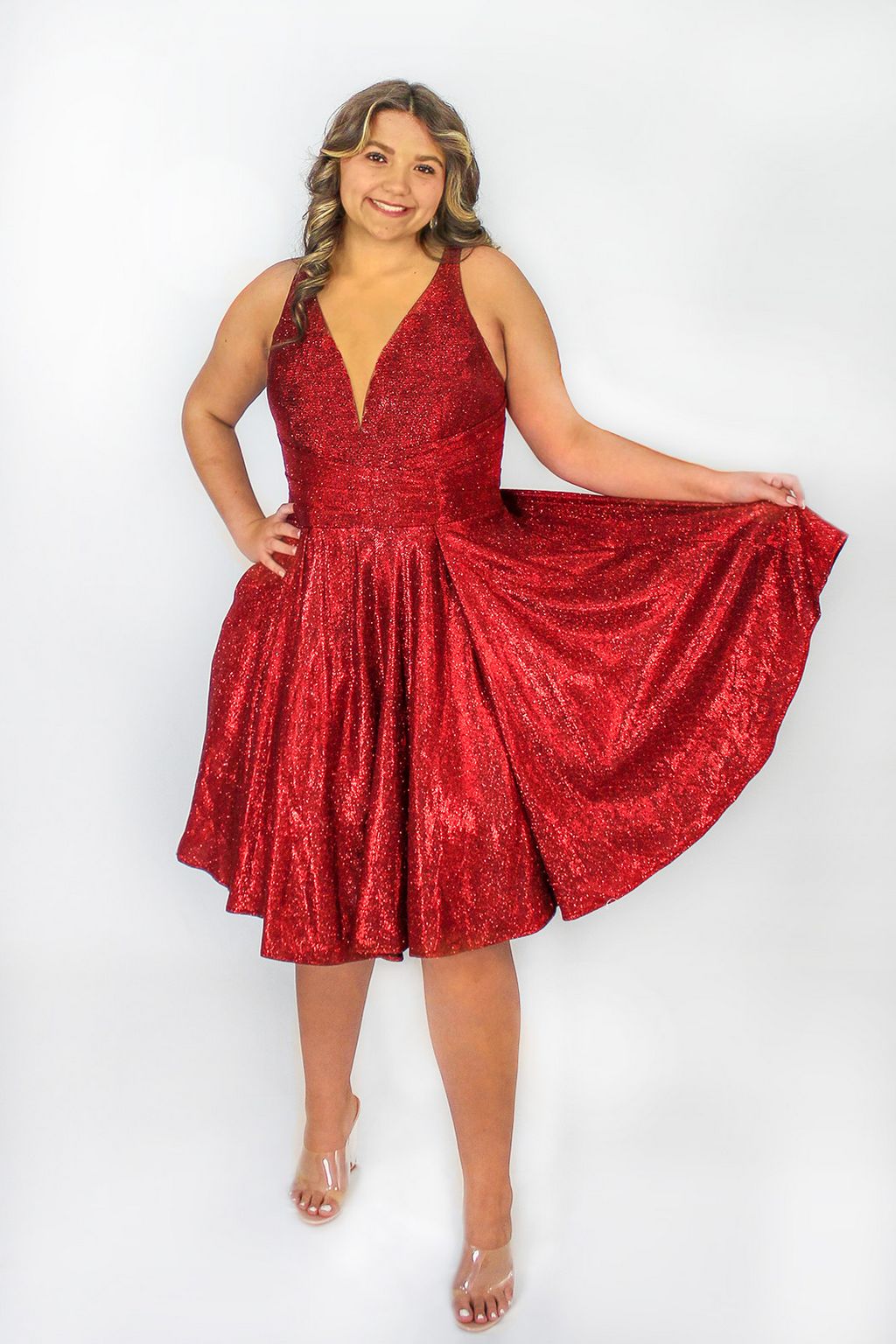 Sydneys Closet SC8132 Plus Size Short Sleeveless Homecoming Dress