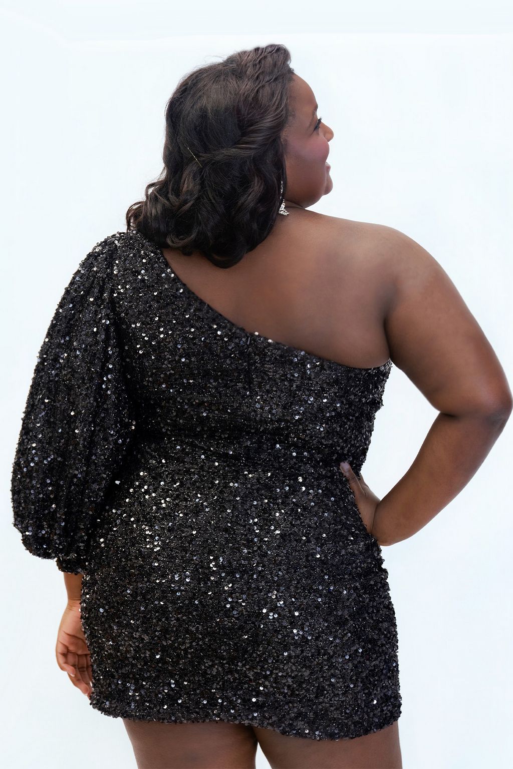 Sydneys Closet SC8133 Plus Size Short One Shoulder Homecoming Dress