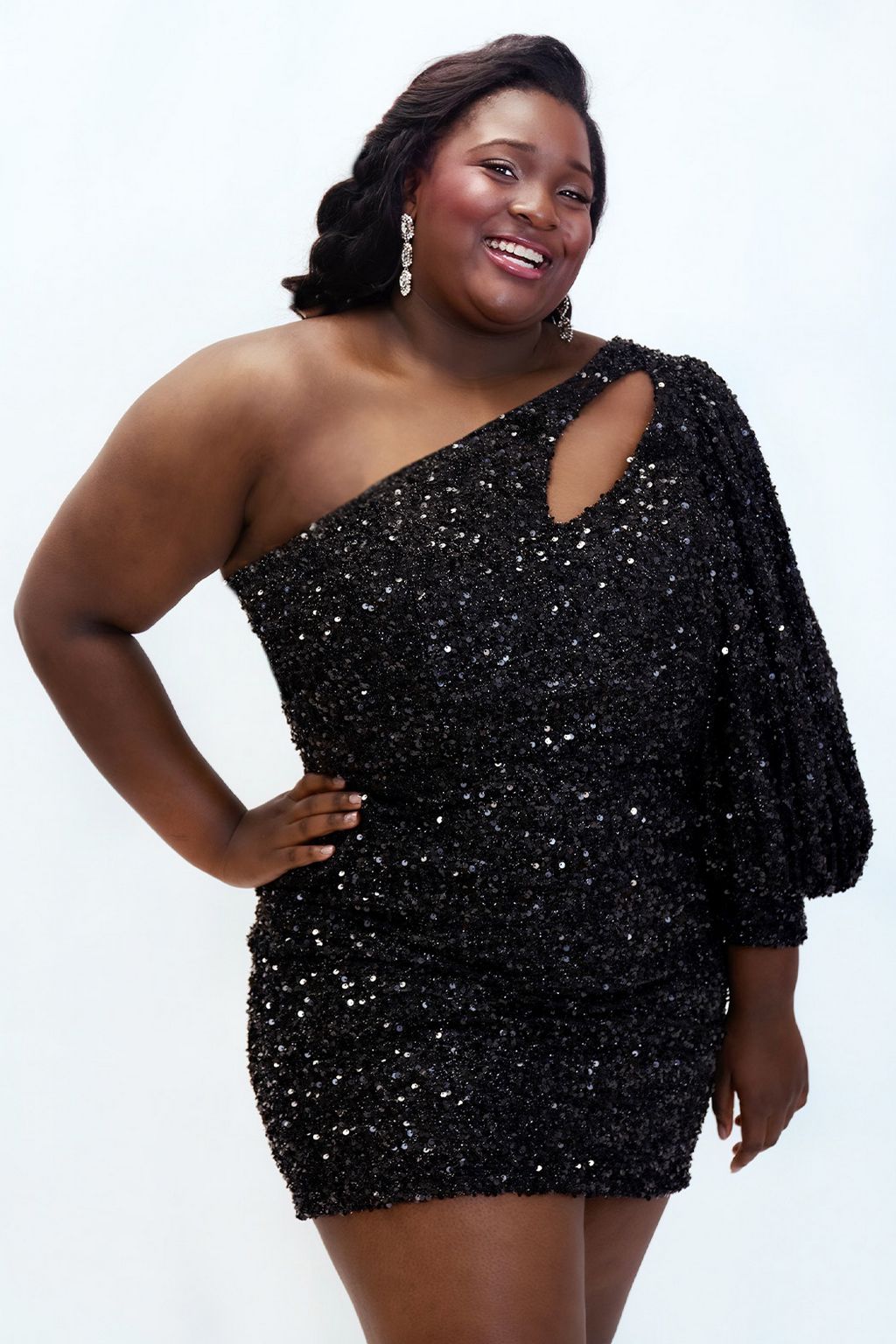 Sydneys Closet SC8133 Plus Size Short One Shoulder Homecoming Dress