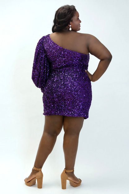Plus Size Dresses Plus Size Short One Shoulder Homecoming Dress Purple