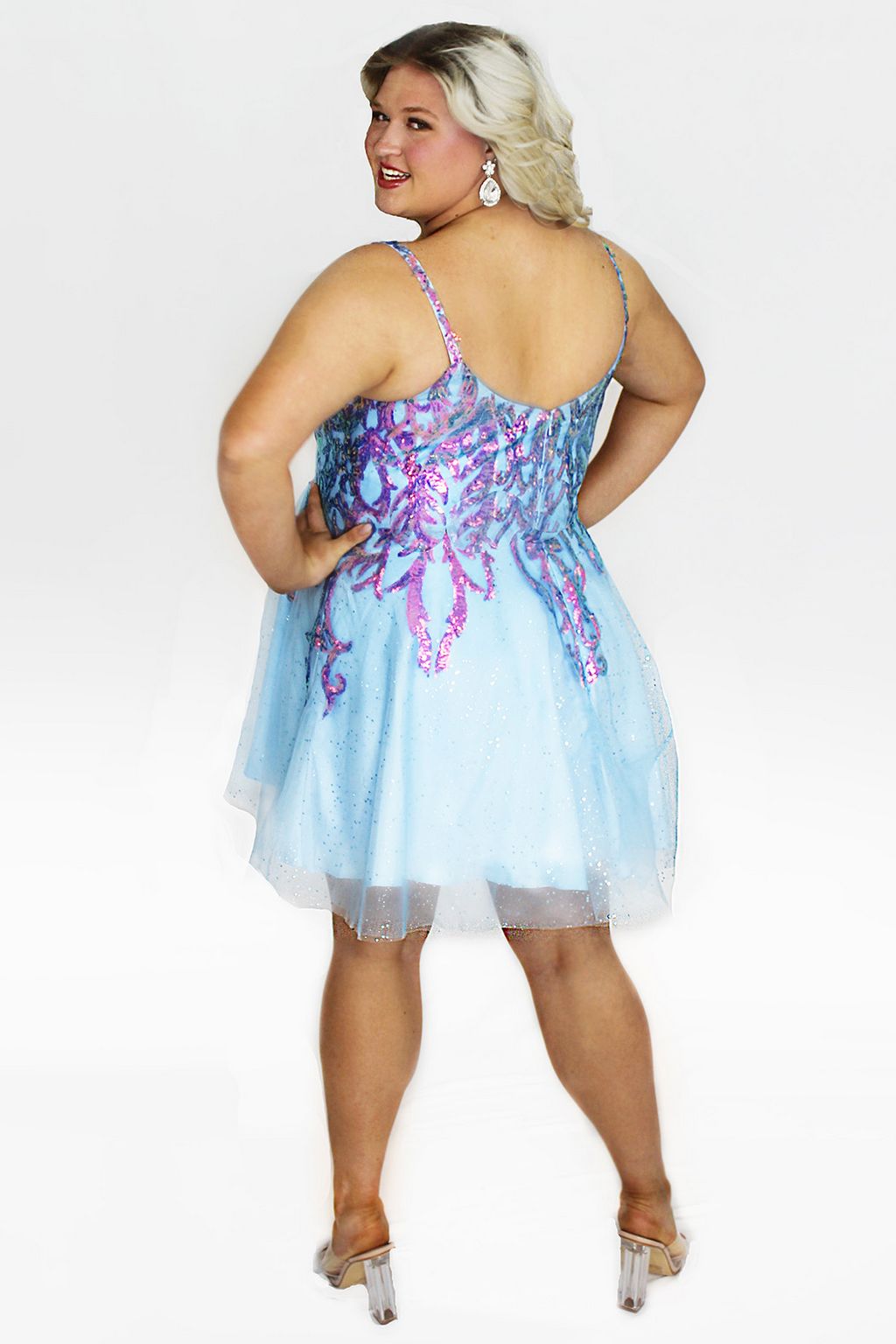 Sydneys Closet SC8134 Homecoming Short Glitter Plus Size Dress