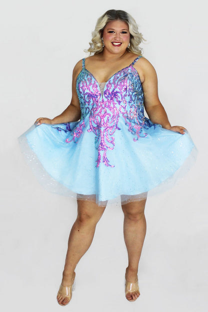 Plus Size Dresses Homecoming Short Glitter Plus Size Dress Sky