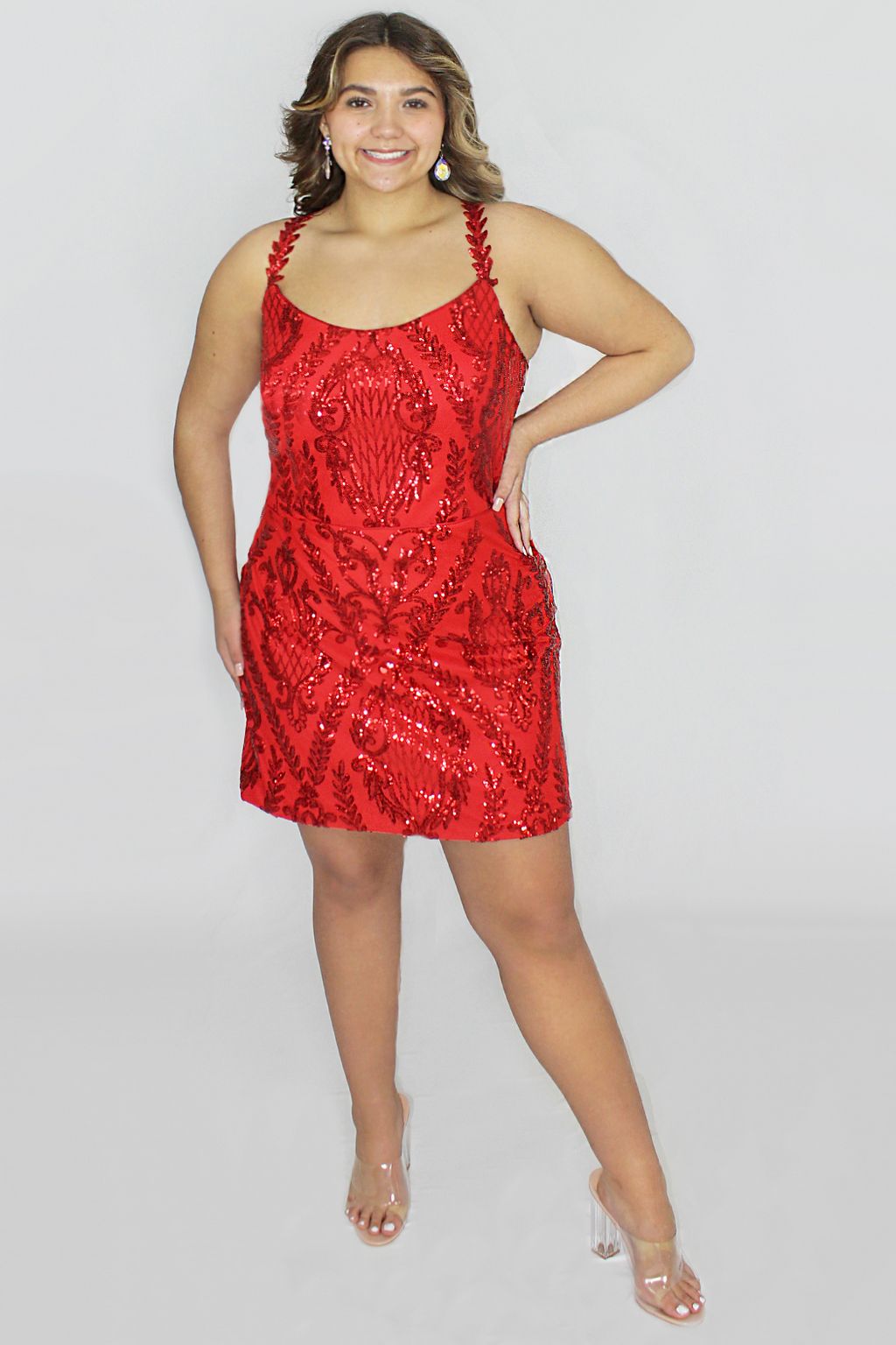 Plus Size Dresses Plus Size Short Sequins Homecoming Dress Red