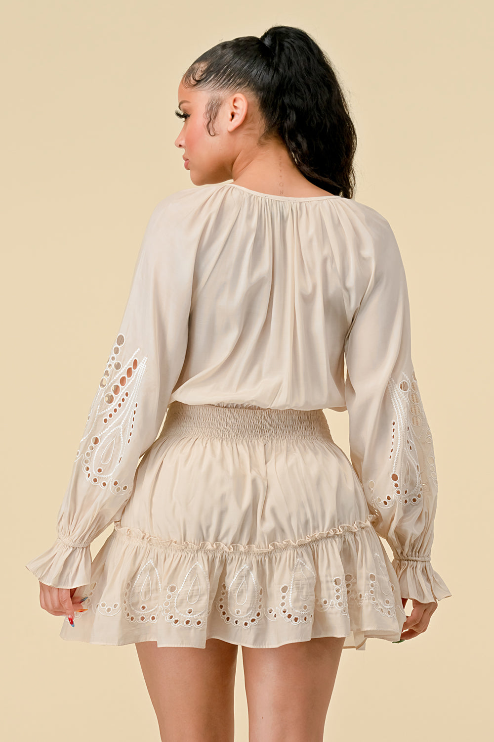 Long Sleeve Beaded V-Neck Fringe Cocktail Mini OUTLET