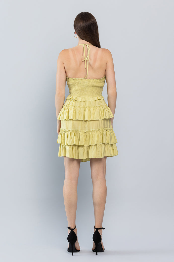 Cocktail Dresses Short Halter Neck Mini Ruffle Dress Lime
