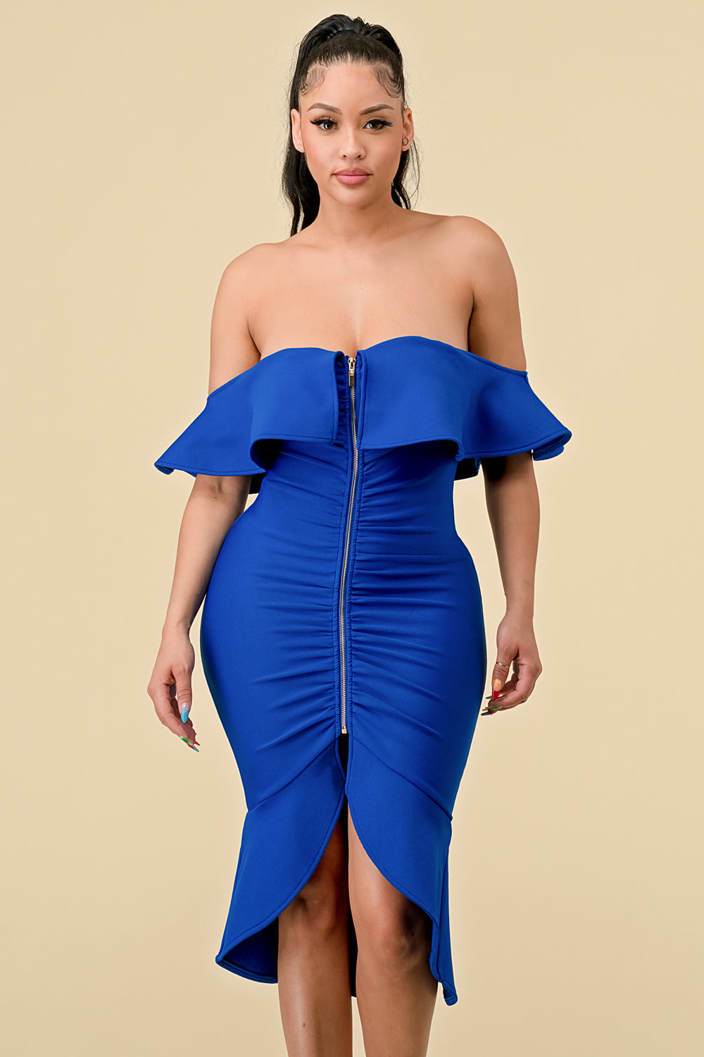 High Low Ruffle Off Shoulder Dress