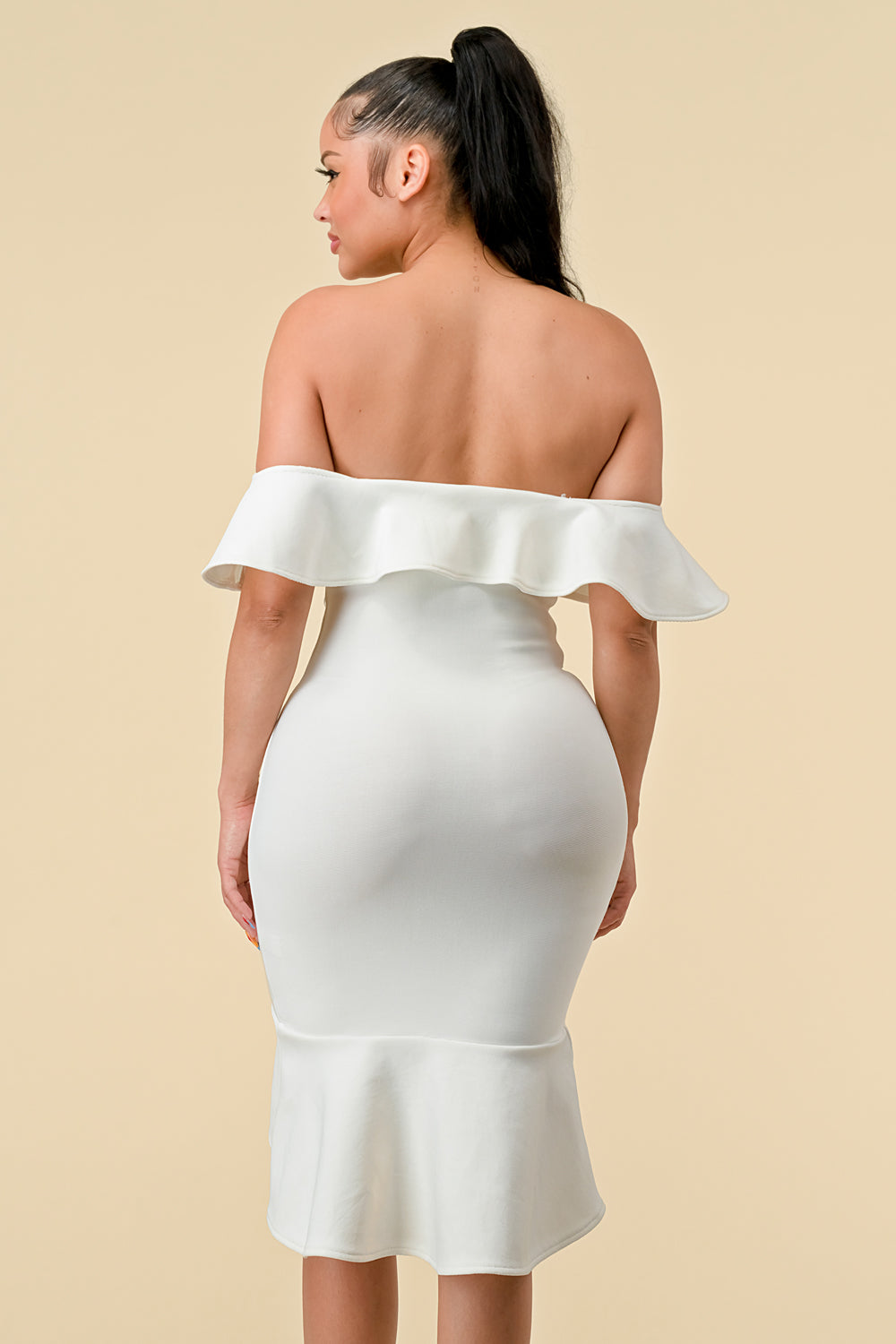 Cocktail Dresses High Low Ruffle Off Shoulder Dress Off White
