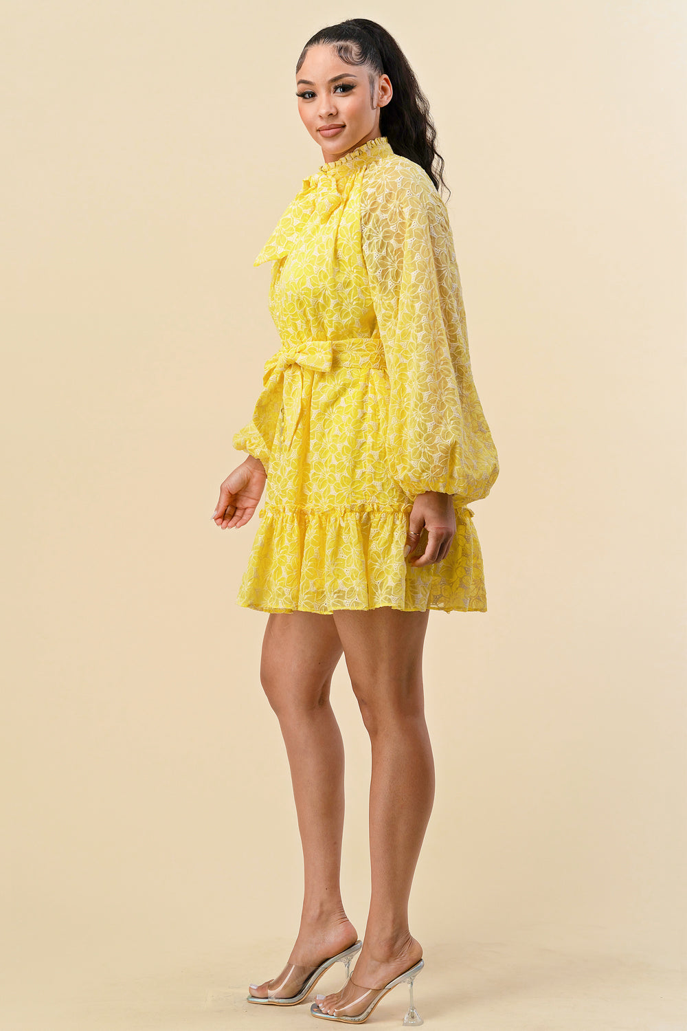 Long Sleeve Button Down Ruffle Dress