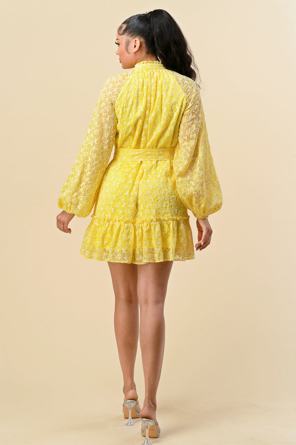Cocktail Dresses Long Sleeve Button Down Ruffle Dress Yellow