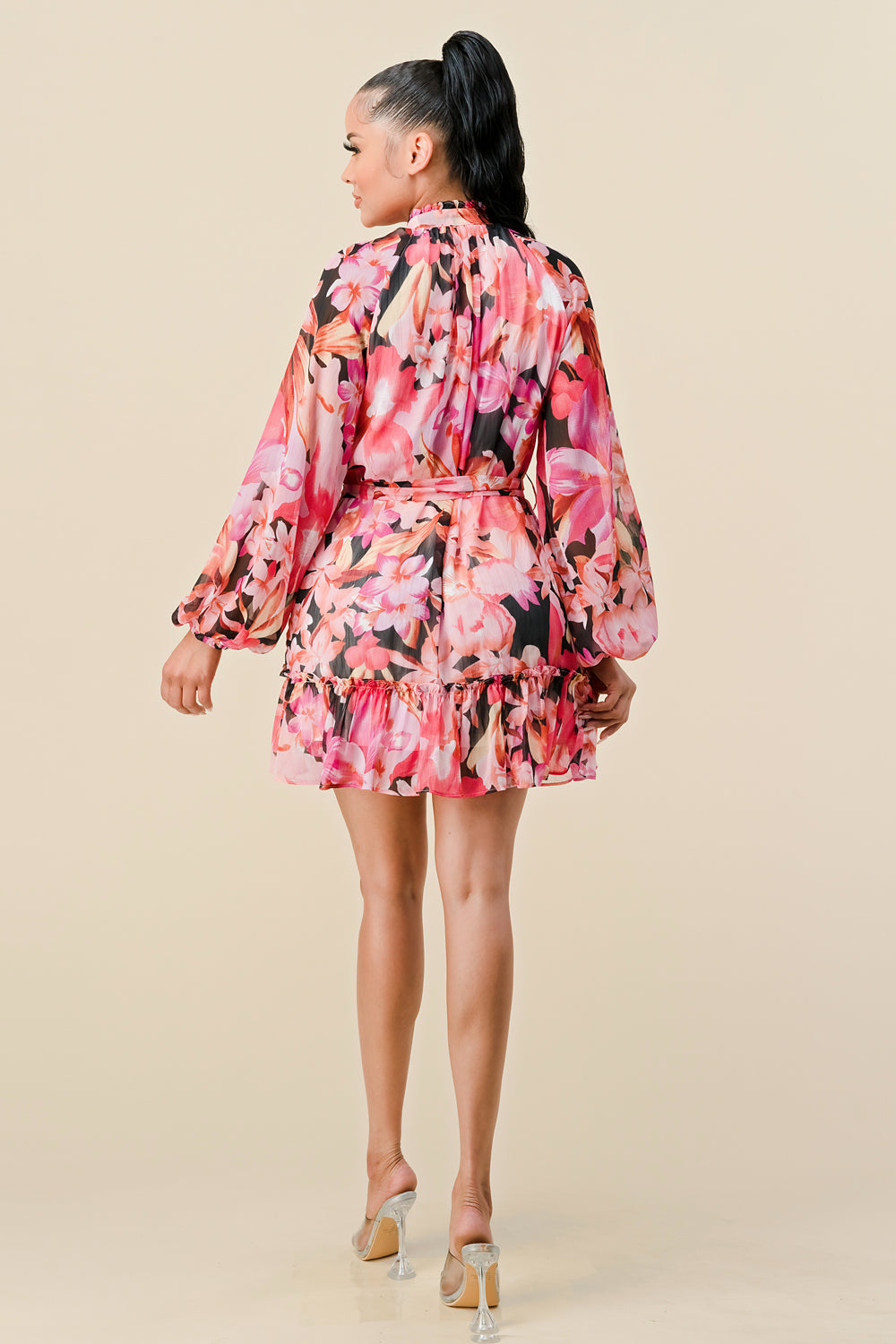 Cocktail Dresses Long Sleeve Button Down Ruffle Dress Black