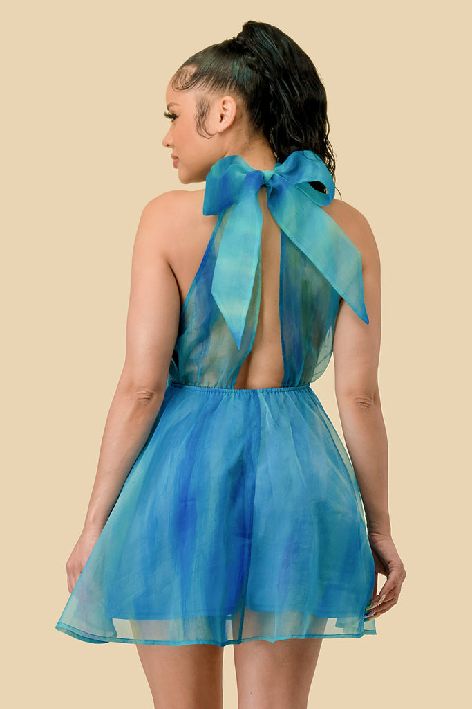 Baby Blue Halter Organza Mini Dress