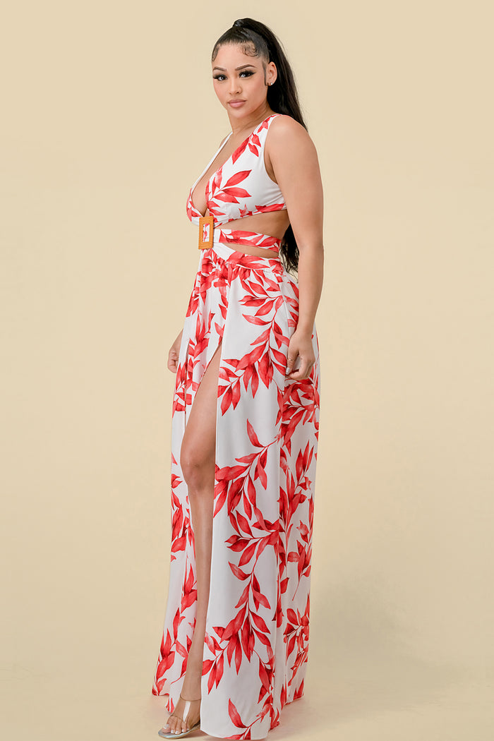 Formal Dresses Long Sleeveless Printed Maxi Dress Red