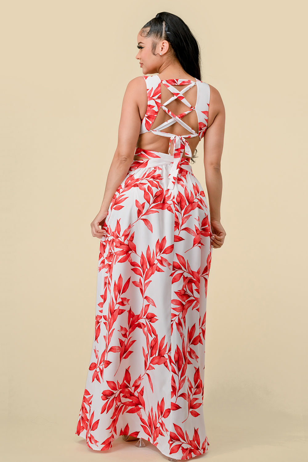 Formal Dresses Long Sleeveless Printed Maxi Dress Red
