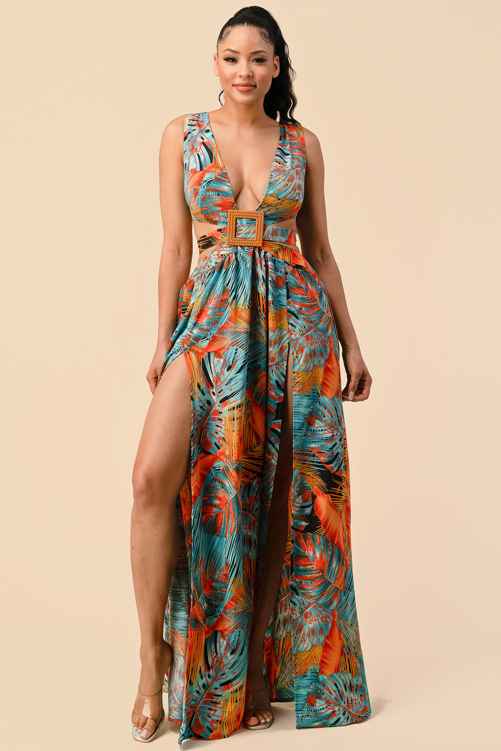 Long Sleeveless Printed Maxi Dress
