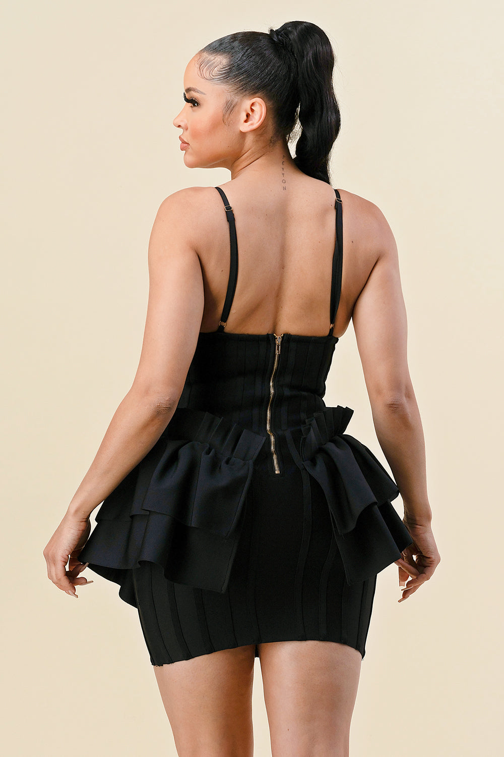 Ankle Length Ruffle Side Spaghetti Straps Black Formal Dresses