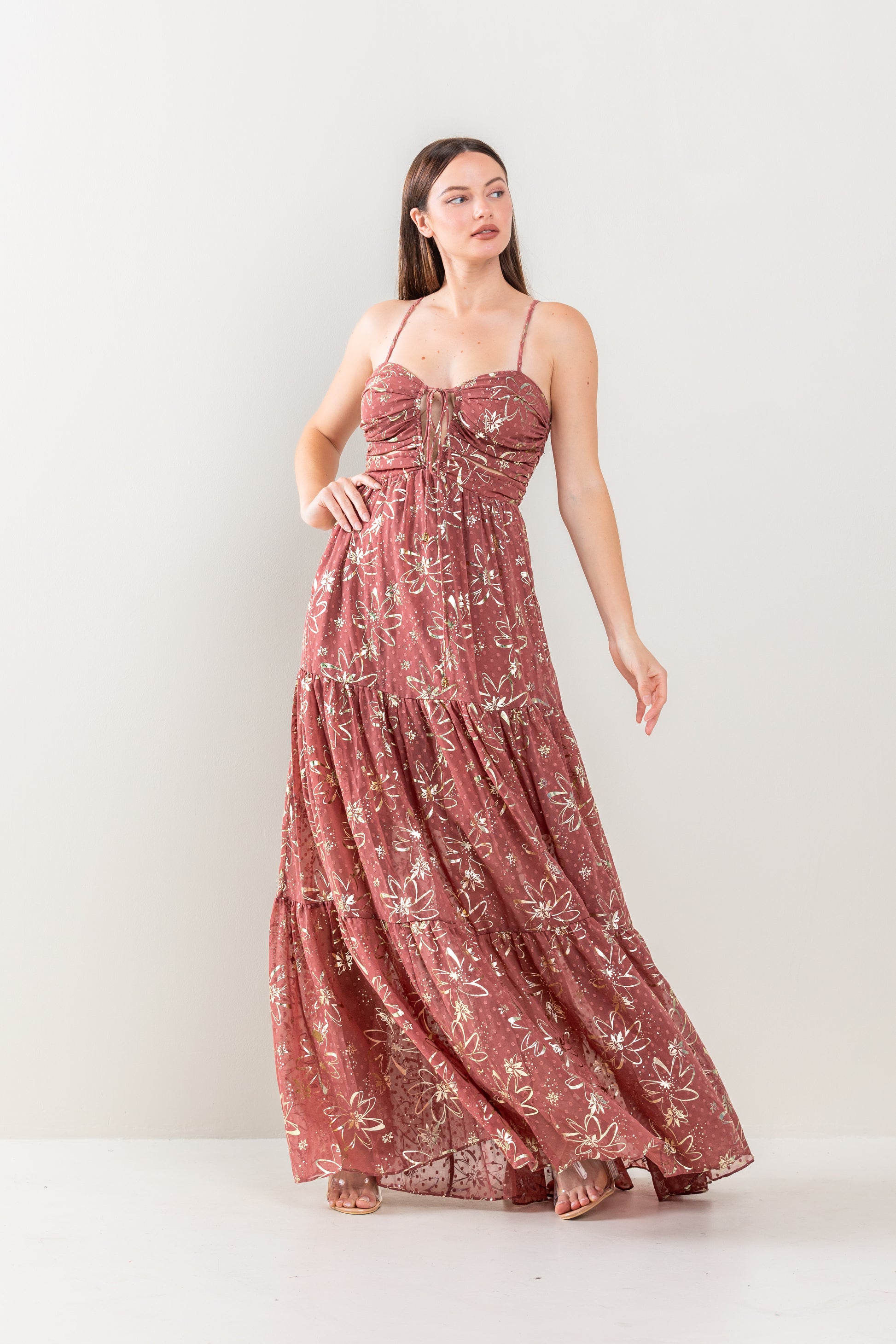 Long Floral Print Tiered Maxi Dress