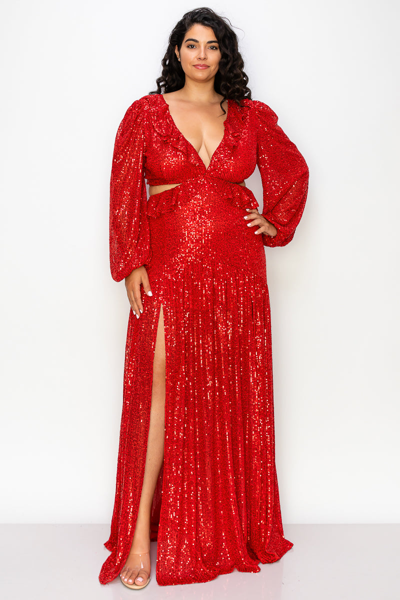 Plus Size Dresses Plus Size Long Sleeve Maxi Dress Red