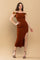 Cocktail Dresses Fitted Off Shoulder Slit Midi Dress Brick