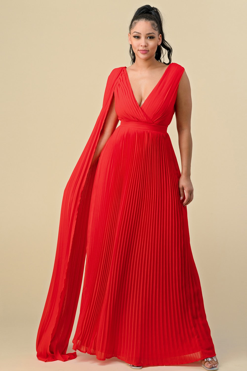 Formal Dresses Long Sleeveless Pleated Maxi Dress Tomato Red